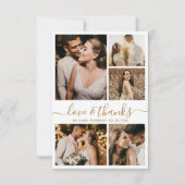 ラブ アンド サンクス ゴールド スクリプト フォト コラージュ ウェディング サンキューカード (正面)