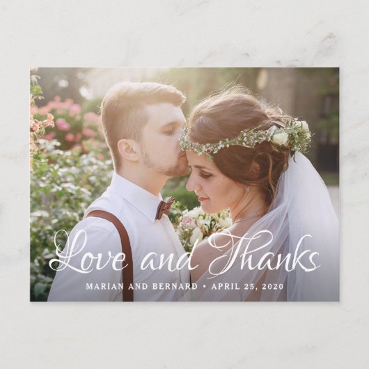 ラブ アンド サンクス シック ピンク フローラル フォト サンクスカード ポストカード (正面)