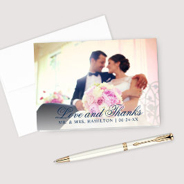 ラブ アンド サンクス ネイビーブルー ウェディング フォト サンキューカード