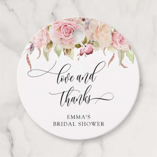 ラブ アンド サンクス、ピンクとローズゴールドの花 フェイバータグ (正面)