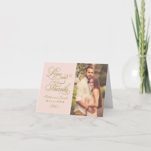 ラブ アンド サンクス ブラッシュ ゴールド フォト ウェディング サンキューカード (正面)