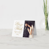 ラブ アンド サンクス ホワイト アンティーク ゴールド ウェディング フォト サンキューカード (正面)