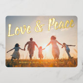 ラブ アンド ピース レッド スパークル レトロ クリスマス 箔シーズンカード (正面)