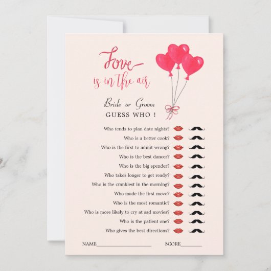 ラブ・イズ・イン・ザ・エア　ゲス・フー　シャワゲーム 招待状 (正面)