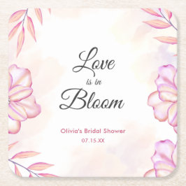 ラブ・イズ・イン・ブルーム・ウォータカラー・フラワーブライダルシャワー スクエアペーパーコースター