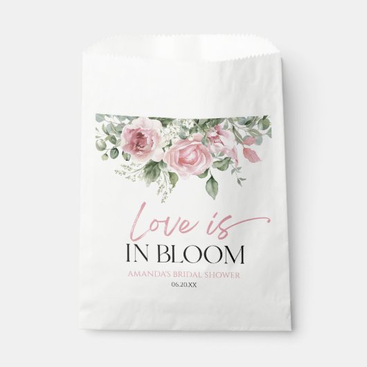 ラブ イズ イン ブルーム ピンク ローズ フラワーブライダルシャワー フェイバーバッグ (正面)