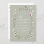 ラブ イズ イン ブルーム ブライダル シャワー サージ グリーン 招待状 (正面/裏面)