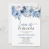 ラブ イズ イン ブルーム ブルー フラワーフローラル ブライダル シャワー 招待状 (正面)