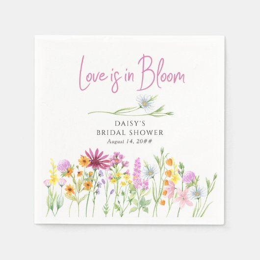 ラブ イズ イン ブルーム ワイルドフラワー メドウ ブライダル シャワー スタンダードカクテルナプキン (正面)