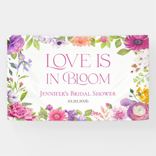ラブ・イズ・イン・ブルーム | 水彩花のウェディングシャワーバナー 横断幕 (横)