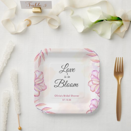 ラブ イズ イン ブルーム 水彩 花 ブライダル シャワー ペーパープレート (ウェディング)