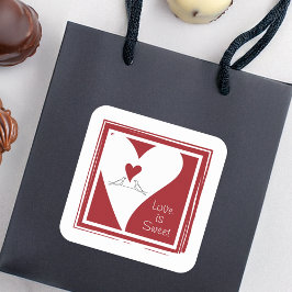 ラブ・イズ・スウィート シンプル モダン ラブ バーズ レッド ハート スクエアシール