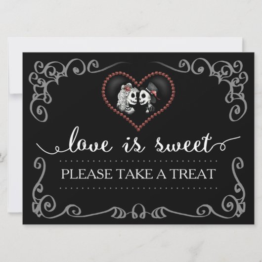 ラブ イズ スウィート ハロウィン スケルトン サイン お菓子をどうぞ 招待状 (正面)