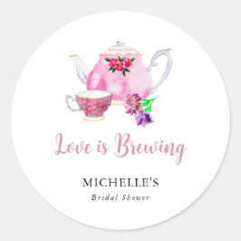 ラブ イズ ブリュイング ブライダル シャワー ティー パーティー ラウンドシール