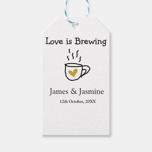 ラブ イズ ブリューピング カップル名 ゴールドハート マグカップ ギフトタグ (正面)