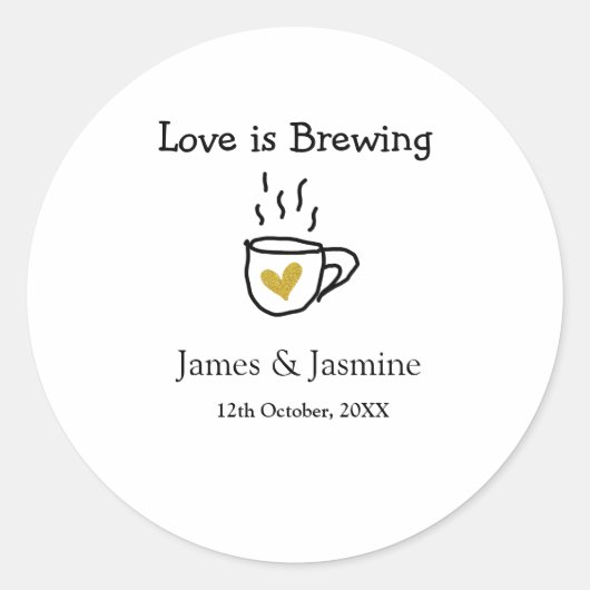 ラブ イズ ブリューピング カップル名 ゴールドハート マグカップ ラウンドシール (正面)