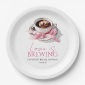 ラブ イズ ブリューピング コーヒー ピンク ボウ ブライズ シャワー ペーパープレート (正面)