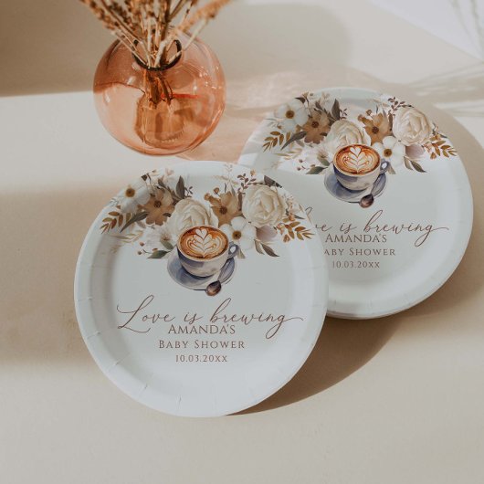 ラブ イズ ブリューピング コーヒー ブライダル シャワー ペーパープレート