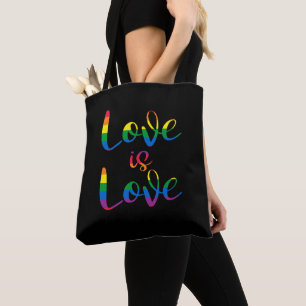 ラブ・イズ・ラブ・スクリプト LGBT ブラック トートバッグ