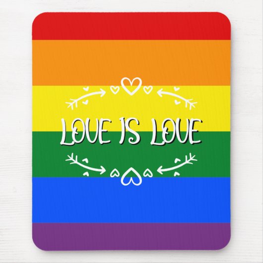 ラブ+イズ+ラブ 虹色 LGBTQ Pride マウスパッド (正面)