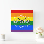 ラブ+イズ+ラブ 虹色LGBTQプライドウォールクロック スクエア壁時計 (ホーム)