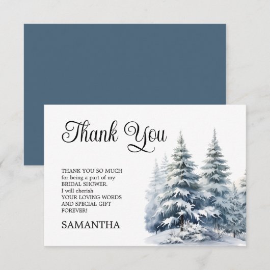 ラブ・イン・ザ・スノー 冬の松林 ブライダルシャワー サンキューカード (正面/裏面)
