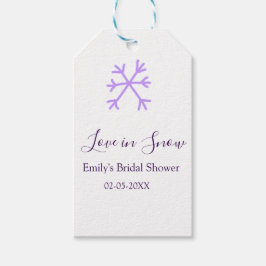 ラブ・イン・スノーのウェディングシャワー 紫の雪の結晶ステッカー ギフトタグ