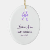 ラブ・イン・スノーのウェディングシャワー 紫の雪の結晶ステッカー セラミックオーナメント (右)