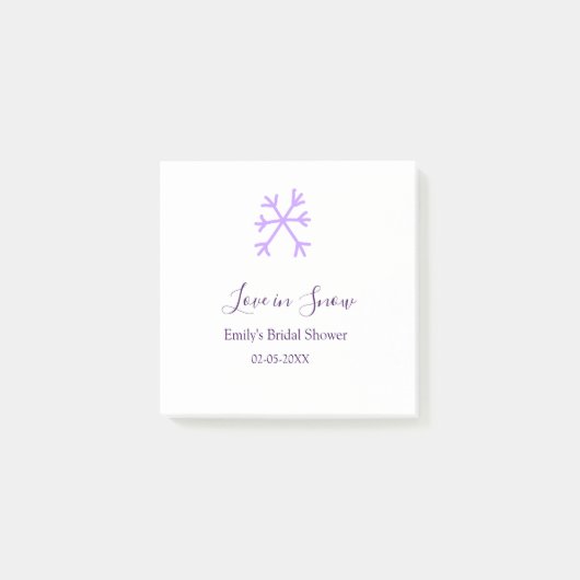 ラブ・イン・スノーのウェディングシャワー 紫の雪の結晶ステッカー ポストイット (正面)
