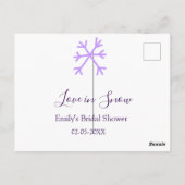 ラブ・イン・スノー ブライダルシャワー パープル スノーフレーク ステッカー ポストカード (裏面)