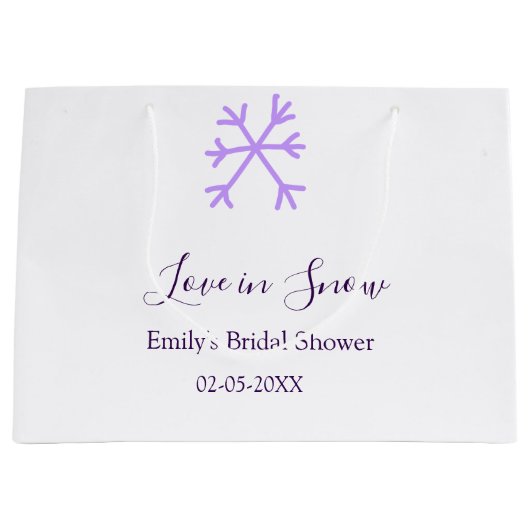ラブ・イン・スノー ブライダルシャワー パープル スノーフレーク ステッカー ラージペーパーバッグ (正面)