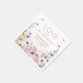 ラブ イン ブルームの紫とピンクの野の花と蝶 スタンダードカクテルナプキン (角)