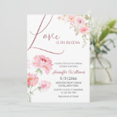 ラブ・イン・ブルーム ピンクのブッシュ 花 ブライダルシャワー 招待状 (スタンド正面)