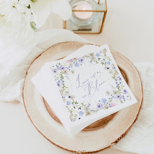 ラブ・イン・ブルーム・フローラルパープルグリーンの花嫁の披露宴 スタンダードカクテルナプキン