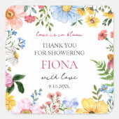 ラブ・イン・ブルーム ワイルドフラワー・ブライダルシャワー ありがとう スクエアシール (正面)