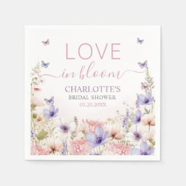 ラブ イン ブルーム 紫色 ピンクの野生の花と蝶 スタンダードカクテルナプキン