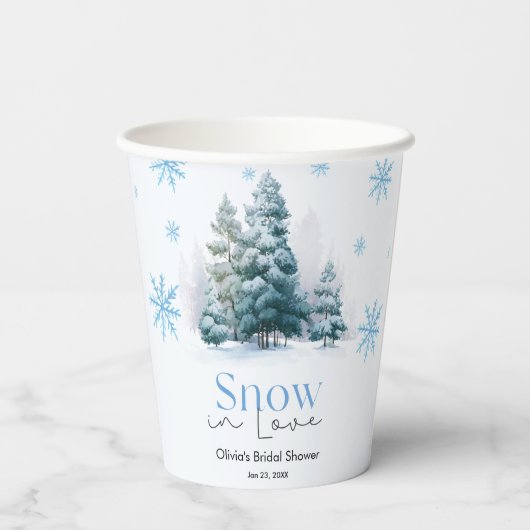 ラブ・ウィンター・スノー ブライダルシャワーの雪の結晶 紙コップ (裏面)