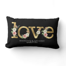 ラブ ウェディング ウォーターカラー フローラル ブラック ゴールド ネームズ