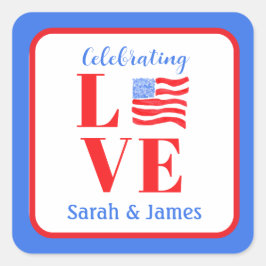 ラブ ウォーターカラー アメリカ国旗 名前 ブライダル スクエアシール