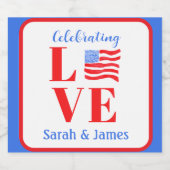 ラブ ウォーターカラー アメリカ国旗 名前 ブライダル ビールラベル (シングルラベル)