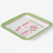 ラブ ウォーターカラー ローズ ネーム ブライダル グリーン ペーパープレート (傾斜あり)