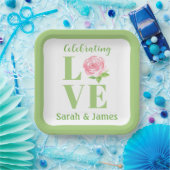 ラブ ウォーターカラー ローズ ネーム ブライダル  ペーパープレート (パーティー)