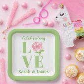 ラブ ウォーターカラー ローズ ネーム ブライダル  ペーパープレート (パーティー)