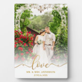 ラブ エレガント ゴールド スクリプト Mr. & Mrs. 結婚写真 フォトプラーク (正面)