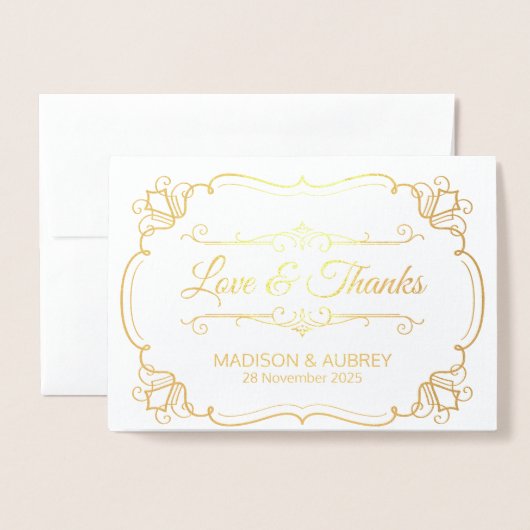 ラブ&エレガン感謝していトな結婚式ありがとう写真 箔カード (封筒付き正面)