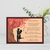 ラブ カップル ハート 落ちる オークの木 披露宴 招待状 (スタンド正面)