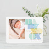ラブ&キスタイポグラフィ男の赤ちゃん写真誕生 案内状 (スタンド正面)