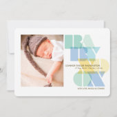 ラブ&キスタイポグラフィ男の赤ちゃん写真誕生 案内状 (正面)