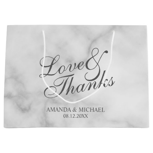 ラブ&ク感謝していラス大理石エレガント結婚式の引き出物 ラージペーパーバッグ (正面)