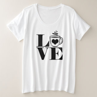 ラブ コーヒー カップ ハート コーヒー好き プラスサイズTシャツ